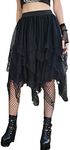 Verdusa Women's Casual Goth Contrast Mesh Asymmetrical Hem Midi Skirt Lace Black M