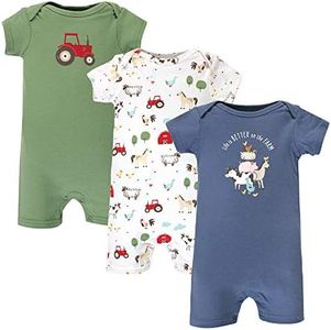 Hudson Baby Baby Girls' Cotton Rompers, Boy Farm Animals, 9-12 Months