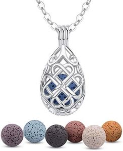 INFUSEU Teardrop Celtic Knot Essential Oil Diffuser Necklace Lava Stone Aroma Therapy Jewelry Set for Women Girl, 7 Pcs Rocks, 24" Chain