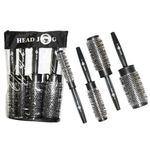 Head Jog Heat Retainer Hair Brush. Black & Silver Styling Round Hairbrush With Metal Barrel For Fast Drying. Round Vent Brush For Styling, Blow Drying, Straightening & Curling. (4 Brush Set)