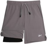 Reebok Boys' Active Shorts - 2 in 1 Running Shorts, Compression Lining, 5" Inseam - Performance Woven Running Shorts (8-16), Size 14-16, Pure Grey