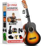 Pyle Beginner Acoustic Guitar Kit, 4/4 Full Size All Wood Build Nylon String Instrument with Capo, Strap, Extra String Set, Gig Bag, Guitars for Beginners Adults Youth, 40" Sunburst Teardrop Matte