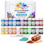 Resin Glory 24 Color Mica Powder Pigment Set (10g Each) – Epoxy Resin Dye Powder for Resin Art, Soap Making, Candle Making, Slime, Bath Bombs – Vibrant Pearlescent Pigment Colors for DIY Crafts