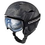 Odoland Ski Helmet with Ski Goggles for Skiing and Snowboard, Light Weight and Adjustable Ventilation Snow Helmet with Warm Fluffy Earpads for Men Women Adult and Youth Ink black L