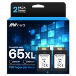 NYNYG 65XL Ink Cartridges Replacement for HP 65 Ink Cartridges Remanufactured Ink 65 cartridges for Deskjet 3755 3772 2622 2652 2655 3752 Envy 5055 5052 Printer(2 Black)