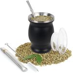 9Oz Yerba Mate Cup, Yerba Mate Gourd Set-Stainless Steel Modern Mate Cup, 2 Bombilla Mate Straws, Cleaning Brush and BPA Free Lid, Double-Walled and Hot&Cold Drink, Mate Gourd for Mate Tea, Coffee