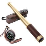 Laupha Retro Pirate Telescope Zoomable 25x30 Spyglass Portable Collapsible Handheld Telescope Vintage Monocular for Kids & Classical Collection Compass for Camping Hunting Boating Gift