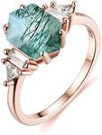 ITI KUOLOLIT Natural Moss Agate Gemstone Rings for Women Solid 925 Sterling Silver Ring for Girl Trendy Hexagon Engagement Wedding, Gemstone, Agate