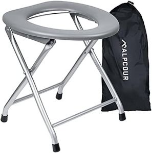 Alpcour Portable Toilet Seat – Compact Lightweight Indoor & Outdoor Commode w/Built-In Bag Hooks & Travel Bag – Heavy-Duty Stainless-Steel Chair is Durable & Convenient For Camping, Travel & Emergency