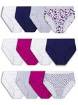 Fruit of the Loom Women's Eversoft Cotton Brief Underwear, Tag Free & Breathable, Available in Plus Size, Hi Cut - Cotton - 12 Pack - Navy/White/Pink, 5