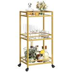 Lifewit Drink Trolley, Rolling Bar Cart with 3 Tier Glass Shelves, Serving Wine Trolley on Lockable Wheels, Alcohol Cocktail Beer Trolley for Kitchen Living Room, Gold