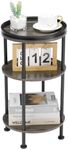Small Round End Table for Narrow and Small Space, 3-Tier Round Accent Couch Beside Table, Modern Side Table Corner Sofa Table Vintage Nightstand for Living Room Bedroom,Easy Assembly