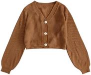 SweatyRocks Women's Long Sleeve Button Front V Neck Soft Knit Cardigan Sweaters Brown Medium