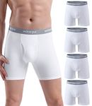 wirarpa Men's Underwear Cotton Boxer Briefs Open Fly Tagless Underpants for Men 4 Pack White Mdeium