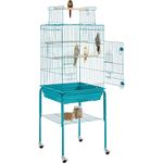 Yaheetech Large Bird Cage Metal Budgie Cage Open Play Top Parrot Cage with Rolling Stand for Small Bird Lovebird Teal Blue