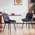 YOUNIKE Dining Chairs Set of 2, Leather Upholstered Dining Room Chairs, Mid Century Modern Armless Kitchen Chair Side Chairs, Suitable for Bedroom Living Room, Load Up to 300 LBS, Black