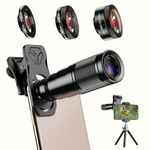 APEXEL 6 in 1 Phone Lens Kit - 22x Telephoto Lens, 205 Fisheye Lens, 120 Wide Angle Lens 25X Macro Lens(Screwed Together), Compatible with iPhone,Samsung,Pixel.