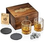 Mixology & Craft Whiskey Set: 2 Glasses, 8 Stones, Coasters & Cards