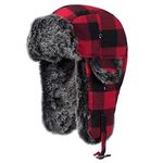 ONWAY Trapper Hat Winter Hats for Women Men Hat with Faux Fur Ear Flaps Red Black Bufflalo Plaid