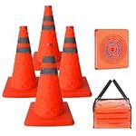 DZOMK 4 Pack Safety Cone ，18 Inch Collapsible Traffic Cone Pop Up Reflective Construction Cones with 2 High-Intensity Grade Reflective Stripes for Road Parking, Driving Practice