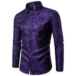 Allthemen Men's Paisley Shirt Jacquard Shirts for Men Dress Shirts Long Sleeve Button Down Collar Casual Tuxedo Shirts Purple XXL