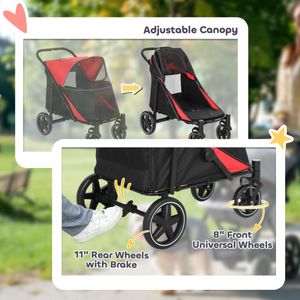 PawHut Foldable Dog Stroller – Red, Lightweight Pet Carrier