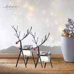 Divine Senses Christmas Reindeer Tealight Candle Holders with Glass Holders - Christmas Decorations Items for Indoor Outdoor Home Church Table Decoration Xmas Decor Gifts (Iron) Set of 2