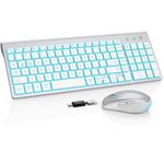 SABLUTE Wireless Keyboard and Mouse Combo Backlit - Compact Quiet Keyboard with RGB Mouse, Rechargeable, Slim, Sleep Mode, Portable Cordless Keyboard Mouse Set for Mac, Windows, Laptop, PC (Silver)