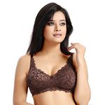 SHERRY Rutika Women's Nylon Lace Non-Padded Wirefree Full Coverage Regular Bra (Rutika-BR-32B) Brown