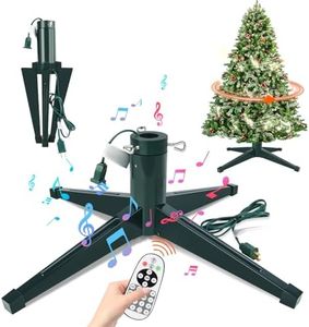 Axcoix Rotating Christmas Tree Stand, Adjustable Tree Stands with Remote Control Music, Speed and Light, Artificial Christmas Tree Stand for Up to 8 FT 100 LB Tree