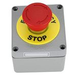 Red Sign Emergency Stop Push Button Switch IP66 Waterproof Aluminum Push Button Station 1NO 1NC Momentary Stop Switch Box, Resistant to RFI(80 * 75 * 60)