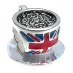 Queenberry Sterling Silver British Tea Cup Flag Enamel European Style Bead Charm