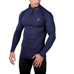 ATICX Men’s Slim Fit Polyester Full Sleeve T Shirt - Compression Tight Top Base Layer with Zip for Gym, Cycling, Running (Sapphire Blue_XXL)