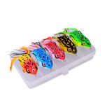 AINIUNIU 5pcs Topwater Frog Lures, Ray Frog Fishing Crankbait Lures Artificial Soft Bait, Hollow Body 3D Eyes Frog Lure Weedless Swimbait with Hook, Frog Lure 4.3CM with Box