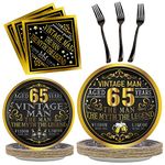 syoneo Vintage 65th Birthday Party Tableware Set For Man-24 Guest-Back In 1959 65 Years Vintage Man Theme Birthday Party Supplies Decorations,Include Black Gold Plates,Napkins And Forks…