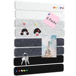 8 Pack Felt Pin Board Bar Strips Bulletin Board for Bedrooms Offices Home Wall Decoration, Notice Board Self Adhesive Cork Board with 50 Push Pins for Paste Notes, Photos, Schedules (Black Grey White)