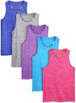 Poroka 5 Pack Girls Active Dry Fit Tank Top Kids Sleeveless Racerback Tank Tops Girls Athletic Dance Performance Tops