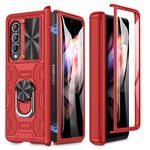 Caka for Galaxy Z Fold 3 5G Case, Z Fold 3 Case with Screen Protector Slide Camera Lens Cover Ring Kickstand Magnetic Phone Case for Samsung Galaxy Z Fold 3 Red (2021)