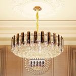 Modern Luxury Round Crystal Chandelier: 40cm 3-Tiers Ceiling Hanging Pendant Light with 6 Bulbs - Contemporary Lighting Fixture Lamp for Kitchen Island Bedroom Transparent Grey