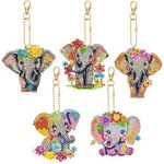 JSRQT 5 Pieces 5D DIY Diamond Keychains Double Sided Full Drill Diamond Stickers Painting Kits Elephant Diamond Pasted Painting Keychain Kit for Women Purse Backpack Handbag Decor Key Chain Keyring