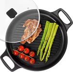 S·KITCHN Cast Aluminum Griddle Pan for Stovetop with Lid - Lighter than Cast Iron Skillet,Round Frying Pans Nonstick Grill Pan Dishwasher & Oven Safe,12IN