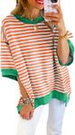 SHEWIN Womens Tops Dressy Casual Crewneck Short Sleeve Shirts Oversized Sweatshirt Lightweight Knit Tunic Top Loose T Shirts for Women 2025 Spring Clothes White and Orange Stripe M