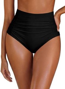 Plus Size High Waisted Bikini Bottoms Tummy Control Bathing Suit Bottoms Black Ruched Full Coverage Vintage Bikini Shorts 20W