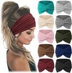 Jesries 10 Pack Women Headbands African Wide Hair Wrap Extra Turban Head Bands for Lady Large Sport Workout Stretch Non-slip Big Hair Bands