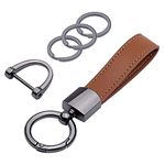 wisdompro Genuine Leather Car Keychain, Keyrings for Car Keys, Car Key Fob Keychain, Leather Keychain Strap with Anti-lost D-Ring, Leather Key Chain Holder for Men and Women - Brown