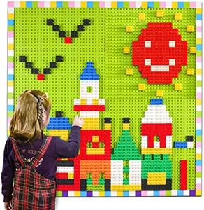 Build On Wall or Table - Customize Building Block Wall, 8 Pack (10" x 20") Self Adhesive Building Base Plate, 440 Pcs Compatible with All Major Brand Brick - Fastest Easiest DIY Fun Wall and Desk