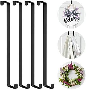Booda Brand Over The Door Hooks 14”, 4 Pack Upgraded Widen Hanger Hook Fits 1-3/4” & 1-3/8”Door Widths, Z-Shaped Wreath Sturdy for Hanging Wreaths, Hats, and Clothes (Black)