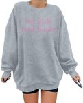 MOUSYA Book Lover Embroidered Sweatshirt Women Funny Reading Book Long Sleeve Shirt Casual Teacher Pullover Tops, Light Grey, X-Large