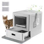 Marchul Cat Litter Box, Enclosed Stainless Steel Cat Litter Box with Lid & Drawer Design, Litter Tray with lid for Indoor Cats, Baffles for Anti-Leakage, with Scoop & Mat, Smell Free