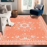 6' x 9' Sun and Moon Rug Boho Celestial Area Rugs for Bedroom Dorm Living Room Bohemian Occult Crescent Solar Stars Floor Mat Pad Doormat Carpet,180 X 275cm,Apricot